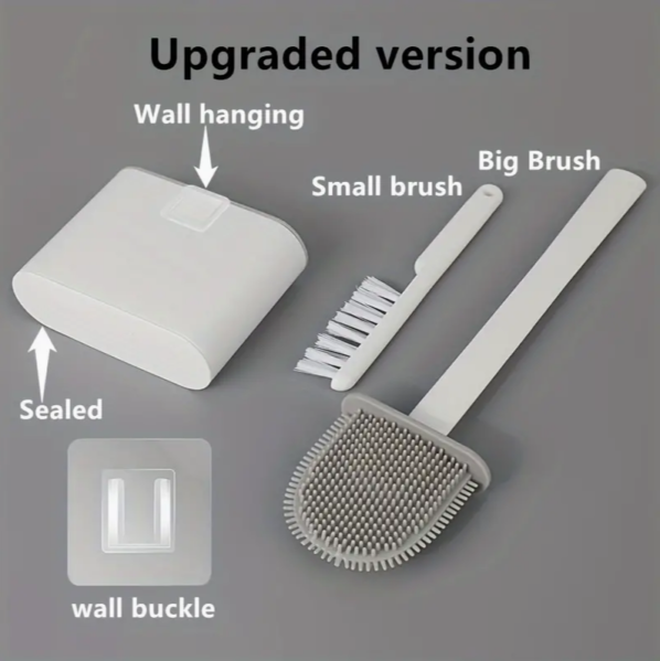 Wall Hanging Silicone Toilet Brush With Soft Bristles, Punch-free Wall-mounted Toilet Brush With Holder Box, Household Scrubbing Dead Corner Cleaning Brush, Suit For Toilet Bathroom