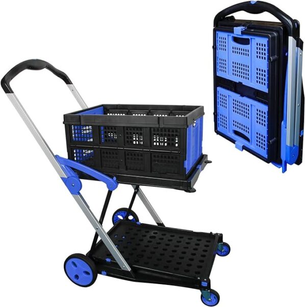 Folding Trolleys With Wheels, Double Deck Portable Trolleys, Folding Rolling Flat Noodles Practical Trolleys With Folding Boxes, Walking Trolleys, And Sundries Storage That Are Easy To Break Outside The Office